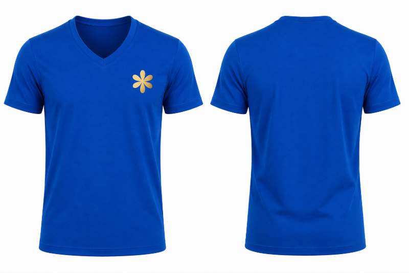 V YAKA Saks Mavi TİŞÖRT